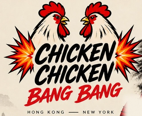 Chicken Chicken Bang Bang logo — two chickens, two fiery explosions